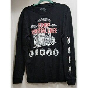 Friday The 13th "Welcome to Camp Crystal Lake" T-Shirt Long Sleeve Black Medium
